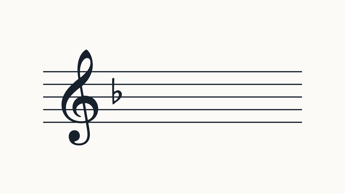 Treble clef on a five-line staff with 1 flat, left to right on B position.
