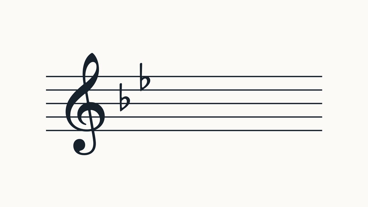 Treble clef on a five-line staff with 2 flats, left to right on B, E positions.
