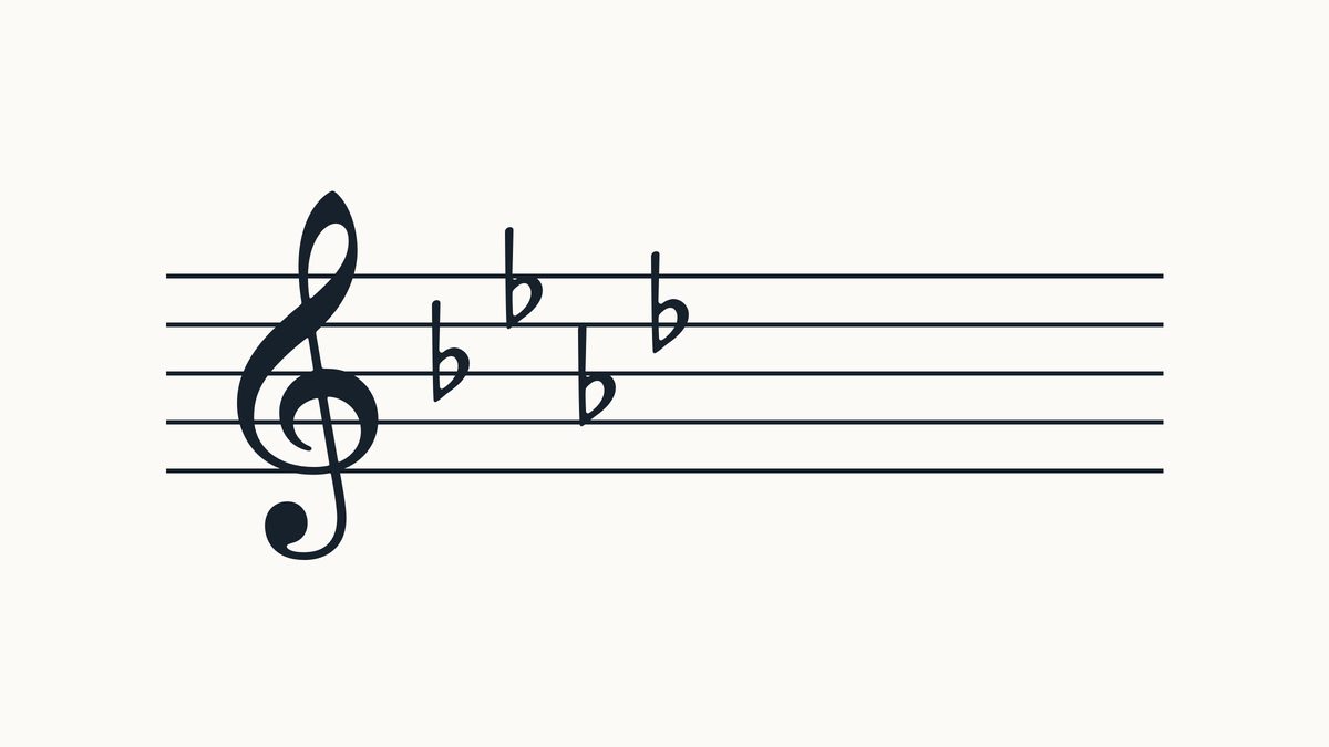 Treble clef on a five-line staff with 4 flats, left to right on B, E, A, D positions.