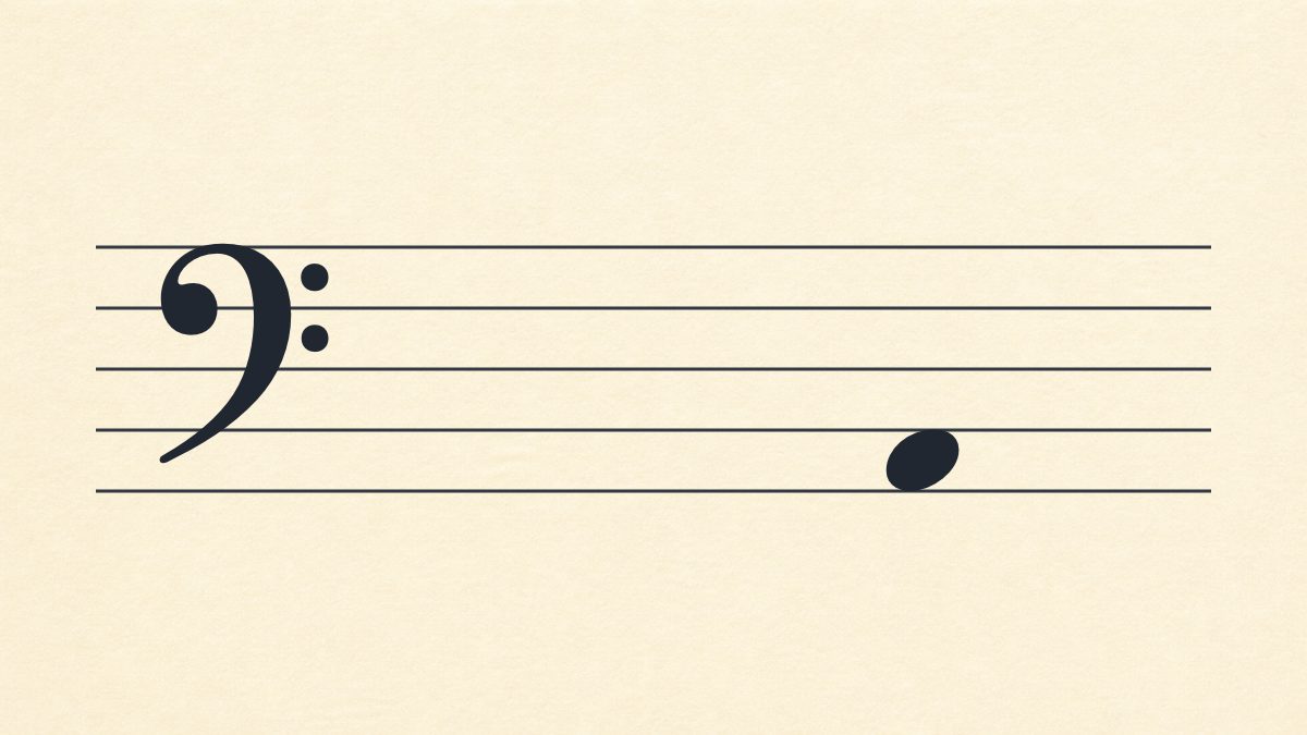 Bass clef staff with one natural note in the first space.