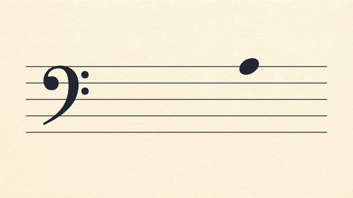 Bass clef staff with one natural note on the fifth line.