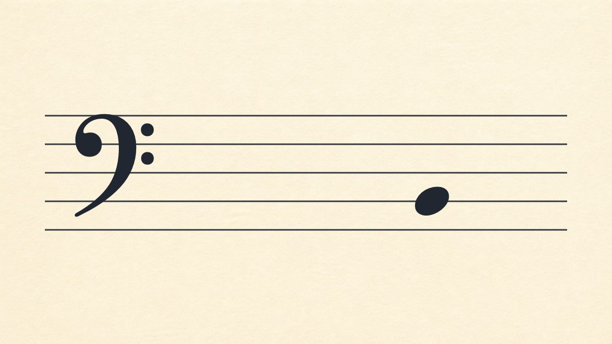 Bass clef staff with one natural note on the second line.