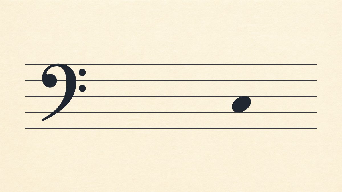 Bass clef staff with one natural note in the second space.