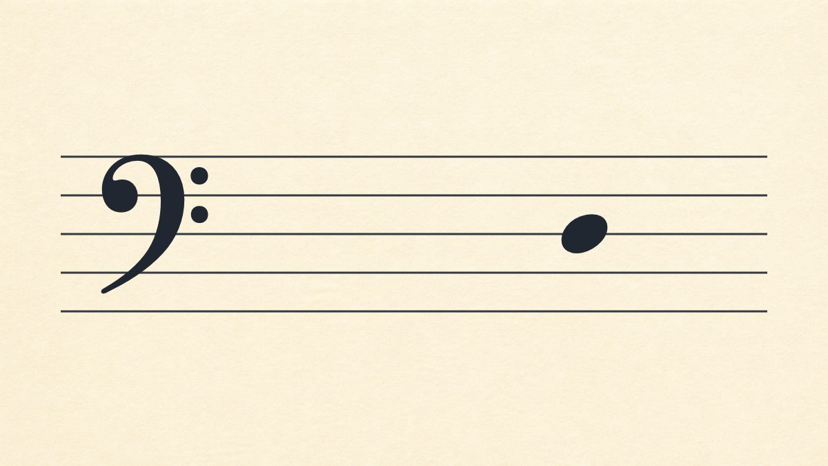 Bass clef staff with one natural note on the third line.