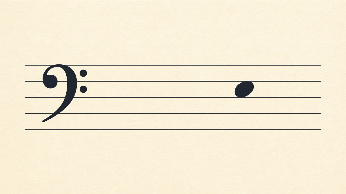 Bass clef staff with one natural note in the third space.
