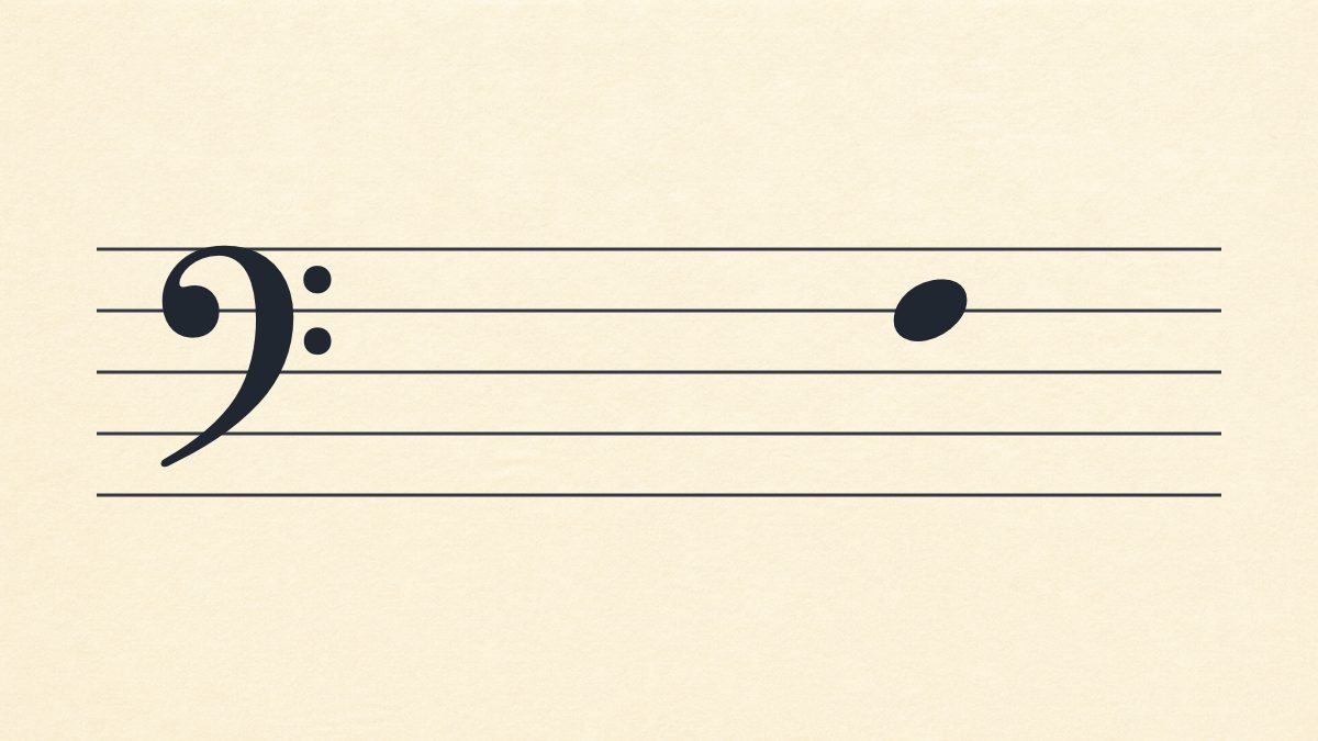 Bass clef staff with one natural note on the fourth line.