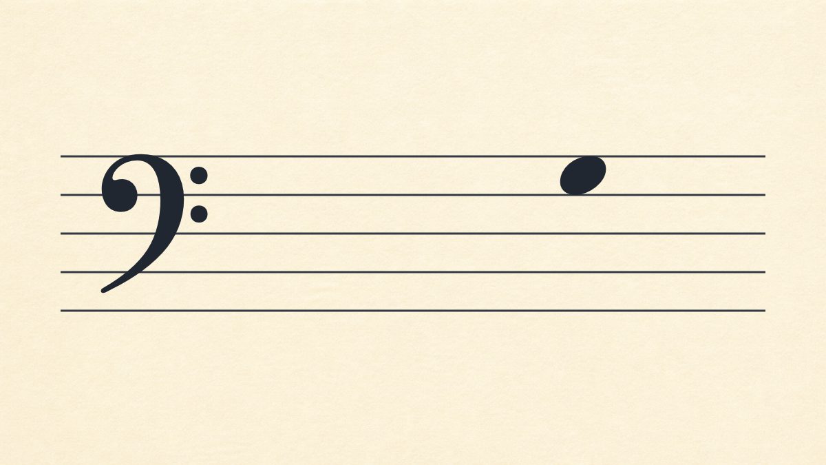 Bass clef staff with one natural note in the fourth space.