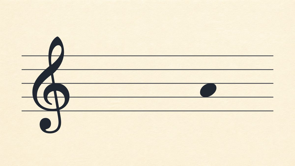 Treble clef staff with one natural note in the second space.