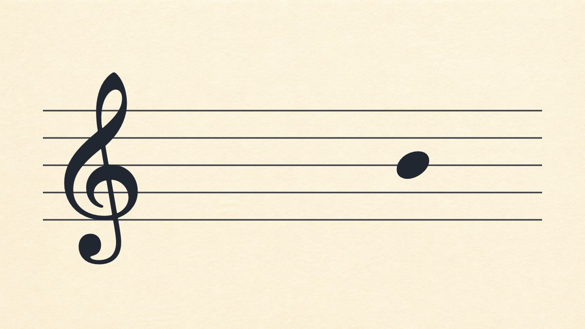 Treble clef staff with one natural note on the third line.