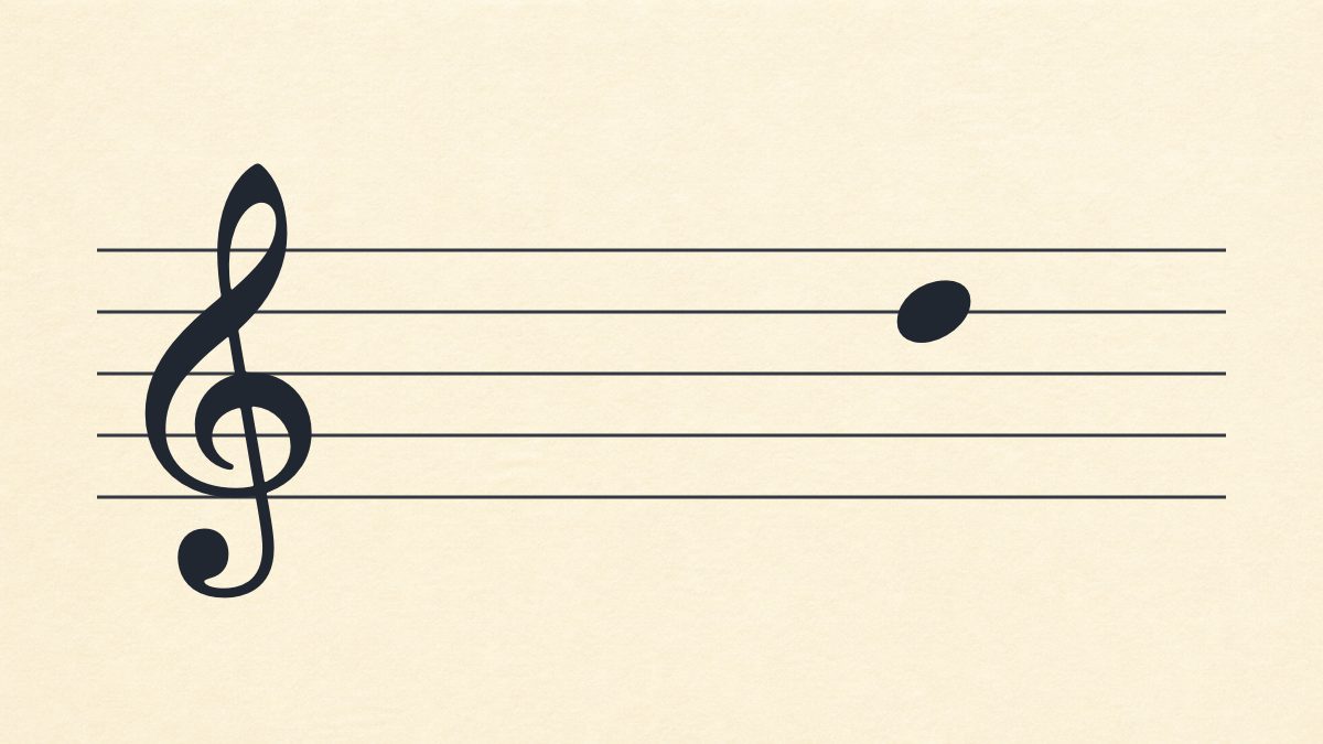 Treble clef staff with one natural note on the fourth line.
