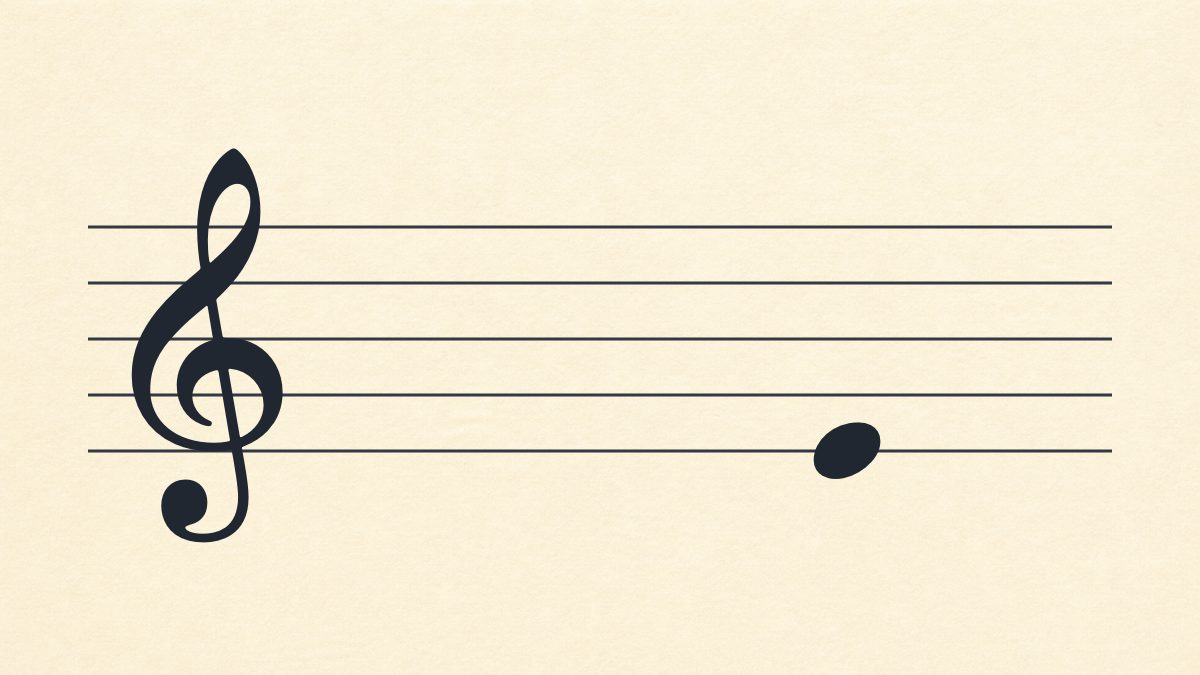 Treble clef staff with one natural note on the first line.
