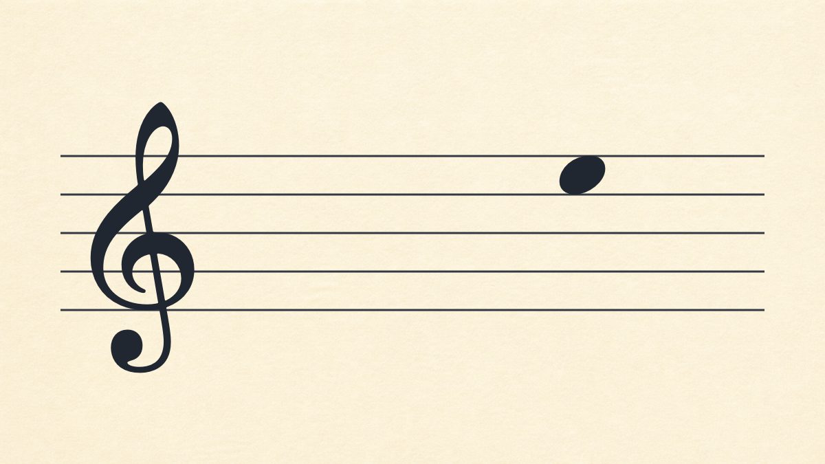 Treble clef staff with one natural note in the fourth space.