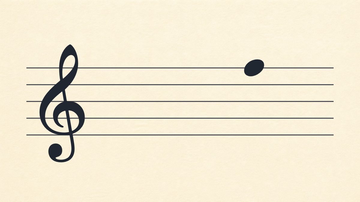 Treble clef staff with one natural note on the fifth line.