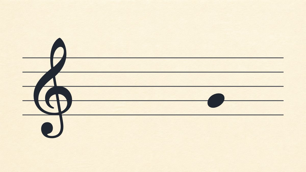 Treble clef staff with one natural note on the second line.