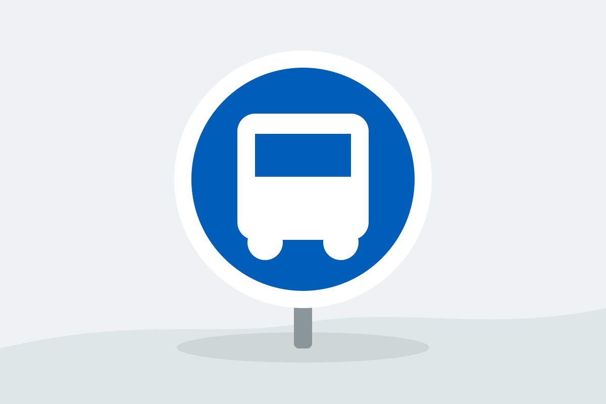 Eigenständig gezeichnetes Verkehrszeichen mit einem blauen Kreis und einem weißen Bus.