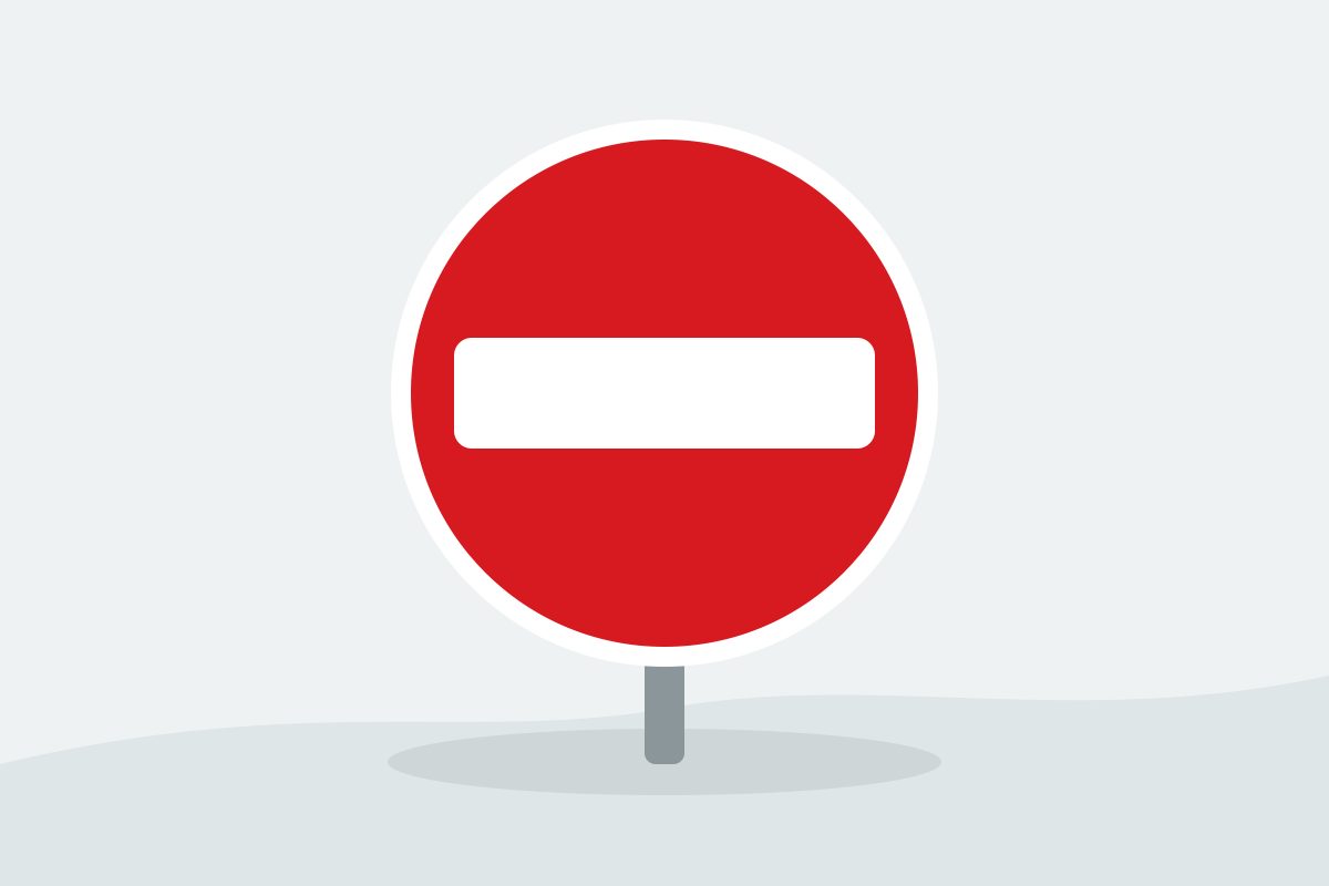 Eigenständig gezeichnetes Verkehrszeichen mit einem roten Kreis mit waagerechtem weißen Balken.