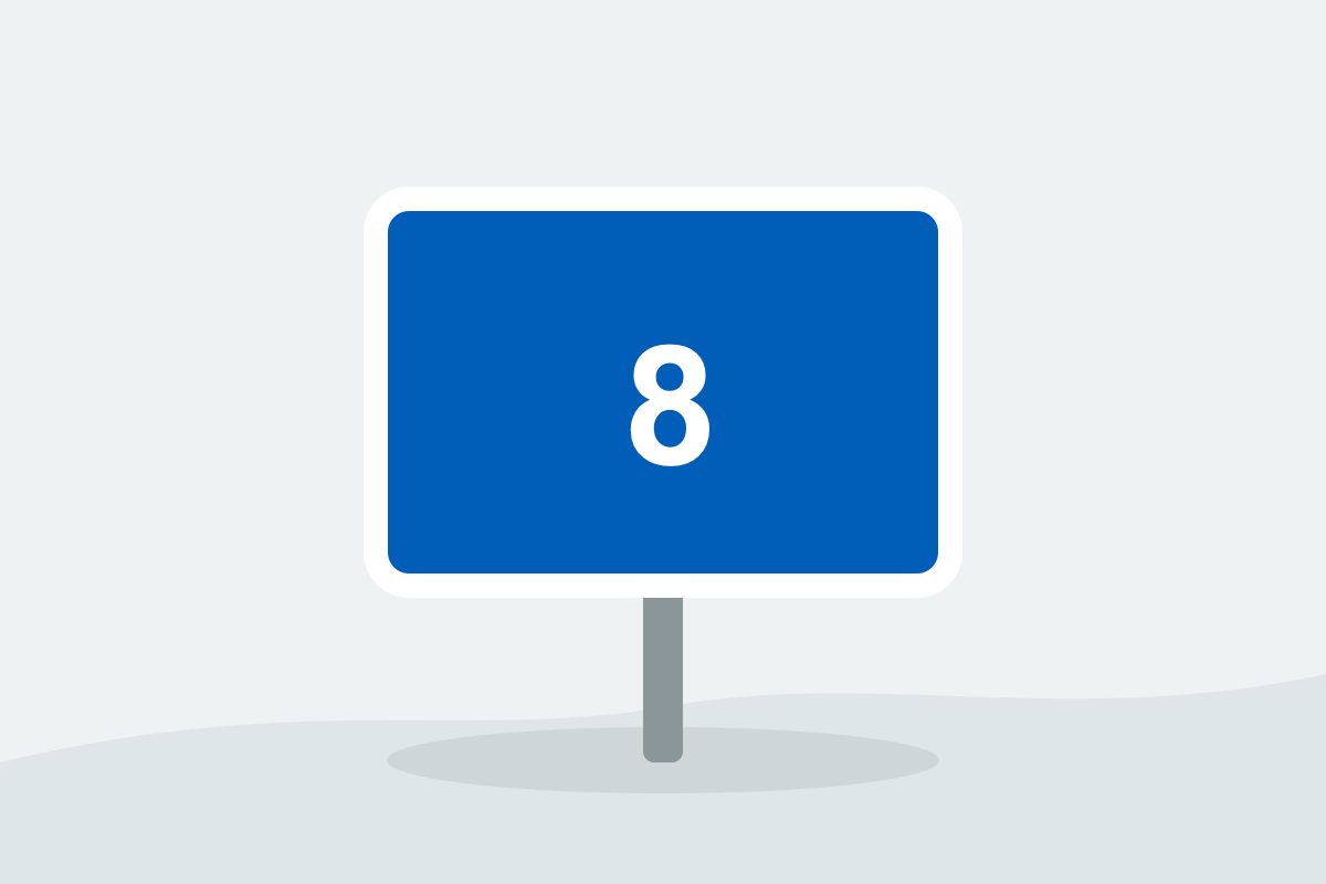 Eigenständig gezeichnetes Verkehrszeichen mit einem blauen Rechteck mit weißem Rand und der Zahl 8.