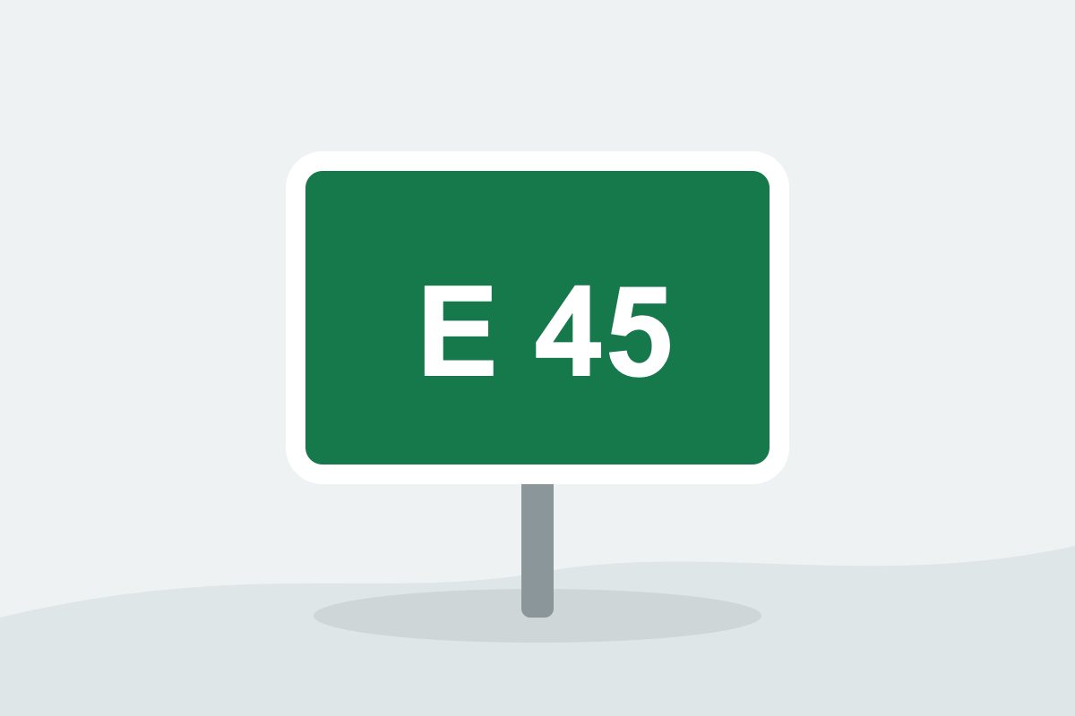 Eigenständig gezeichnetes Verkehrszeichen mit einem grünen Rechteck mit weißem Rand und E 45.