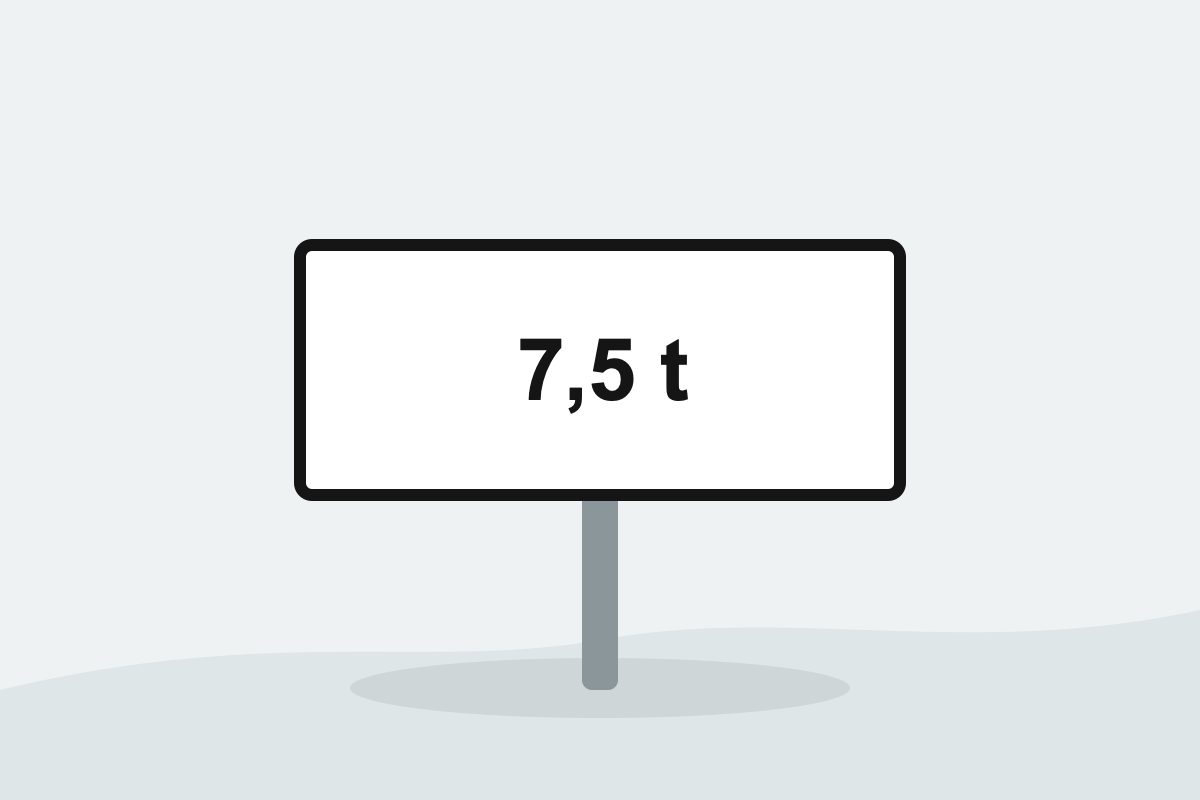 Eigenständig gezeichnetes Verkehrszeichen mit einer weißen Zusatztafel mit schwarzer Aufschrift 7,5 t.