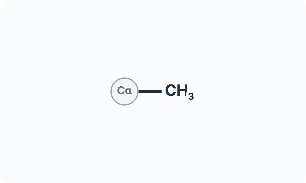 Side-chain diagram showing one CH₃ group bonded to the Cα attachment marker.
