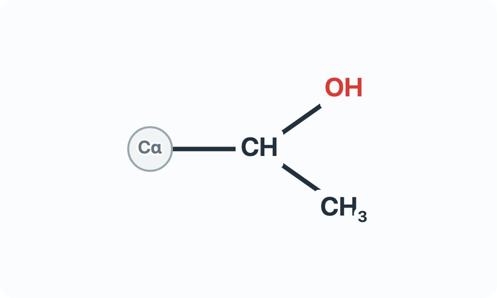 Side-chain diagram showing CH bonded to OH and CH₃ from the Cα attachment marker.
